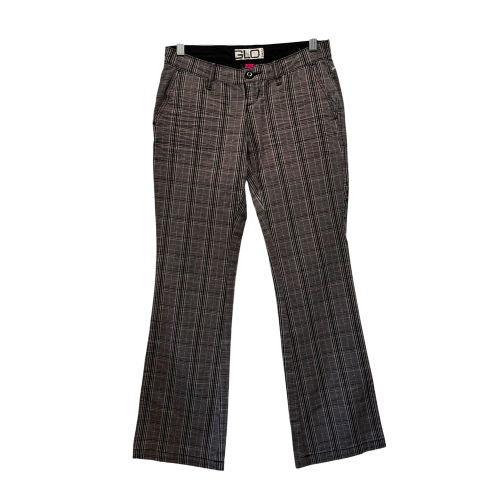 Y2K GLO Jeans Women's Size 1 Plaid Bootcut‎ low rise Trousers Black Gray Preppy
